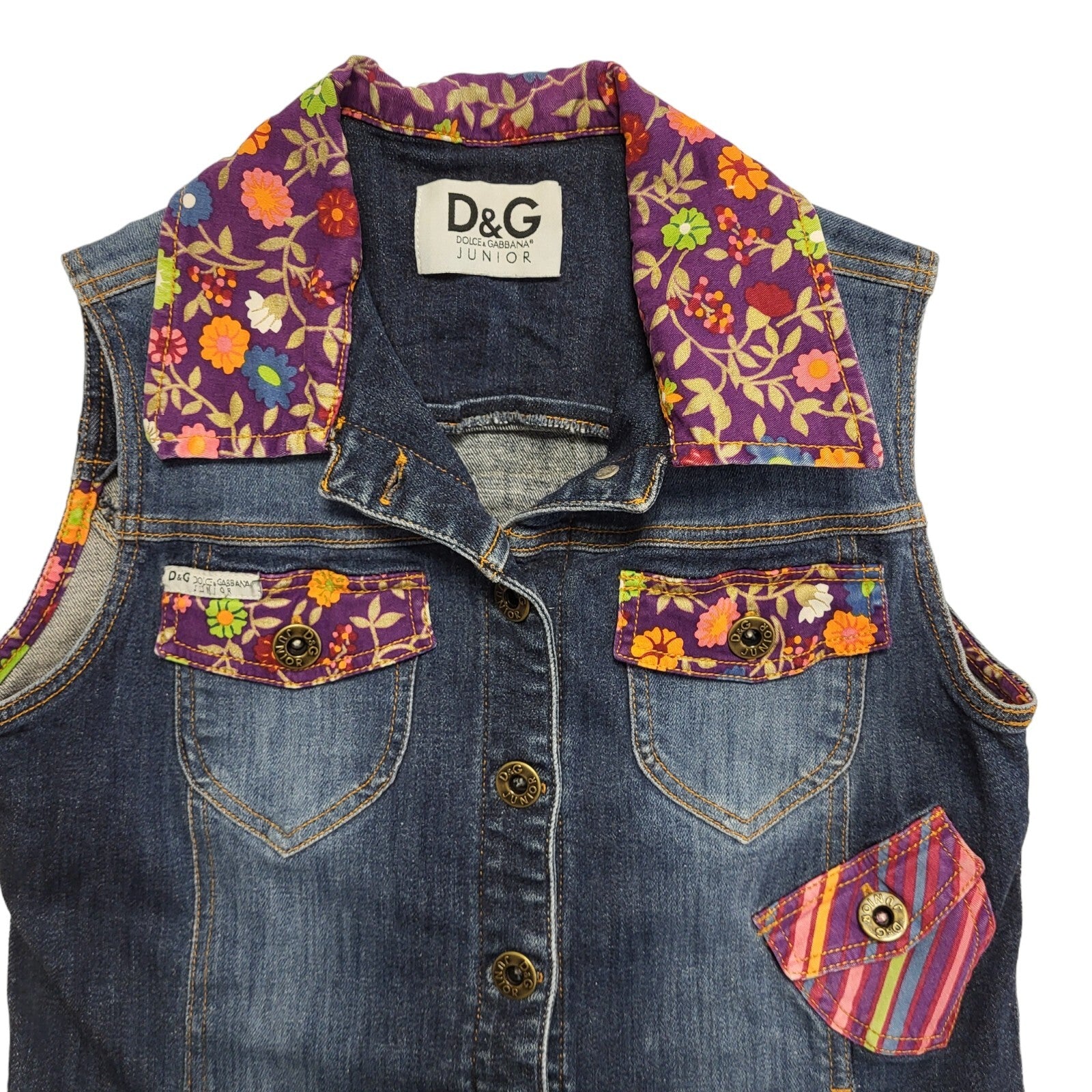D&G Junior Dark Blue Sleeveless Denim Vest Uk Girl's Size Age 6/7 Years