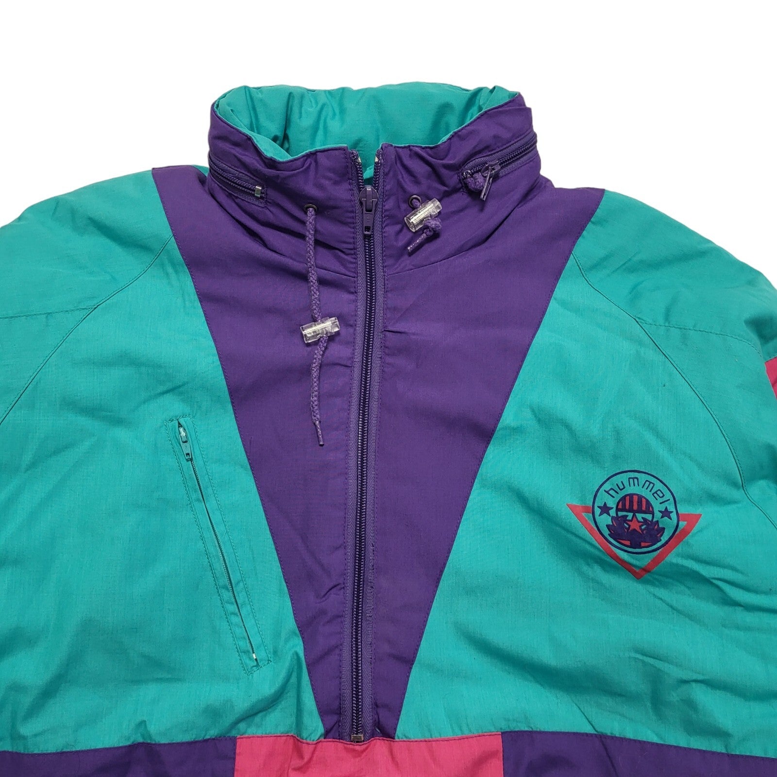 Humme Green & Purple 80s Vintage Pullover Shell Jacket Uk Women's Size Small
