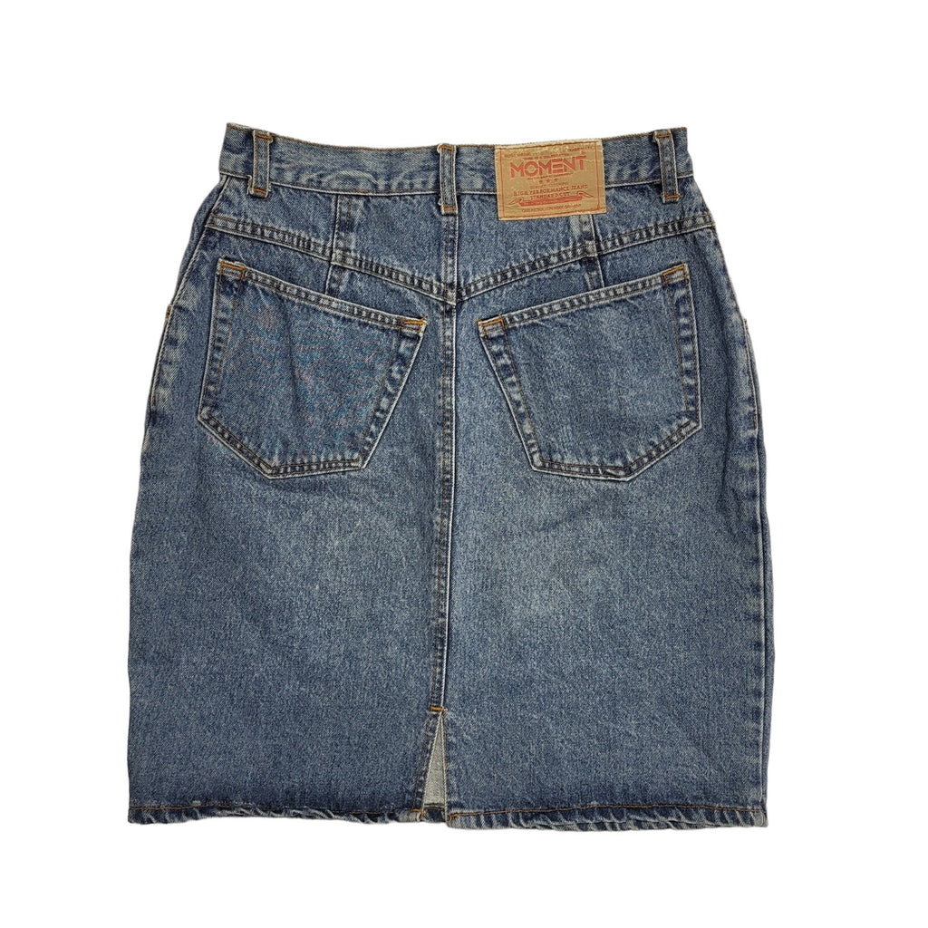 Moment Vintage 90's Blue Denim Knee Length Skirt Womens UK Size 8