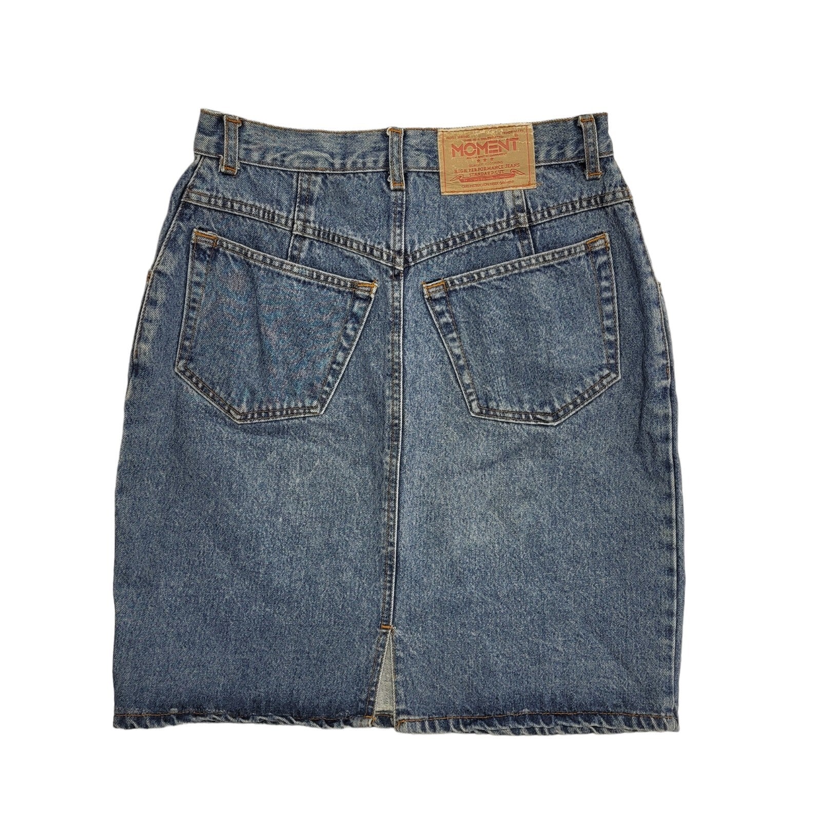 Moment Vintage 90's Blue Denim Knee Length Skirt Womens UK Size 8