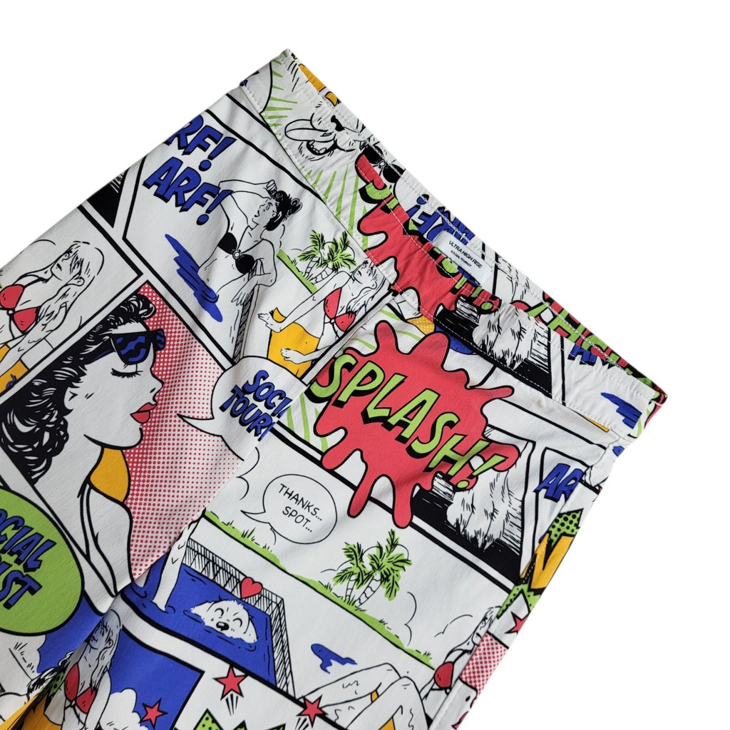 Social Tourist Trousers White Y2k Bootcut Comic Print Uk Women's Size S W26 L27