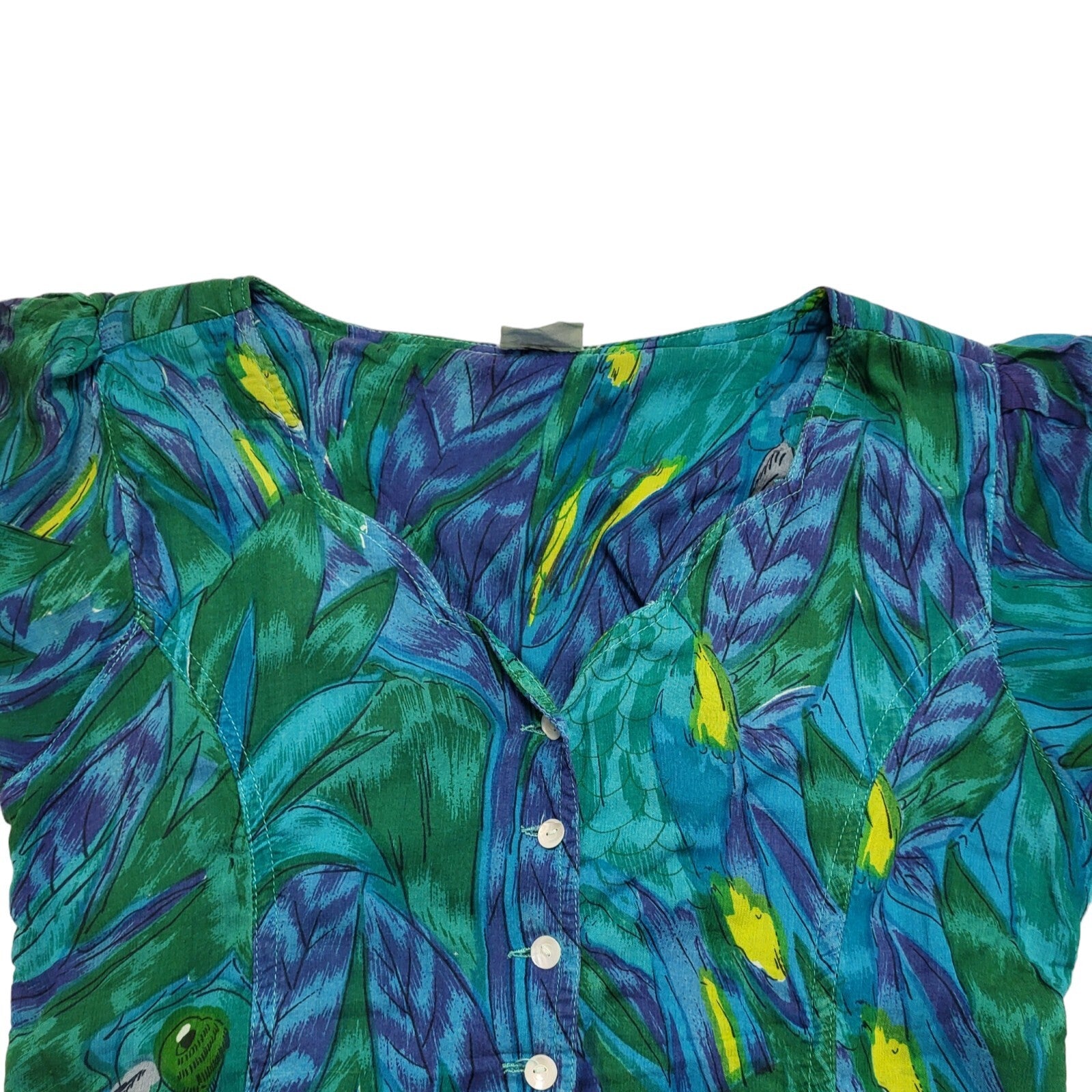 Vintage 80's Blue Green Floral Daywear Dress Uk Women's Size S
