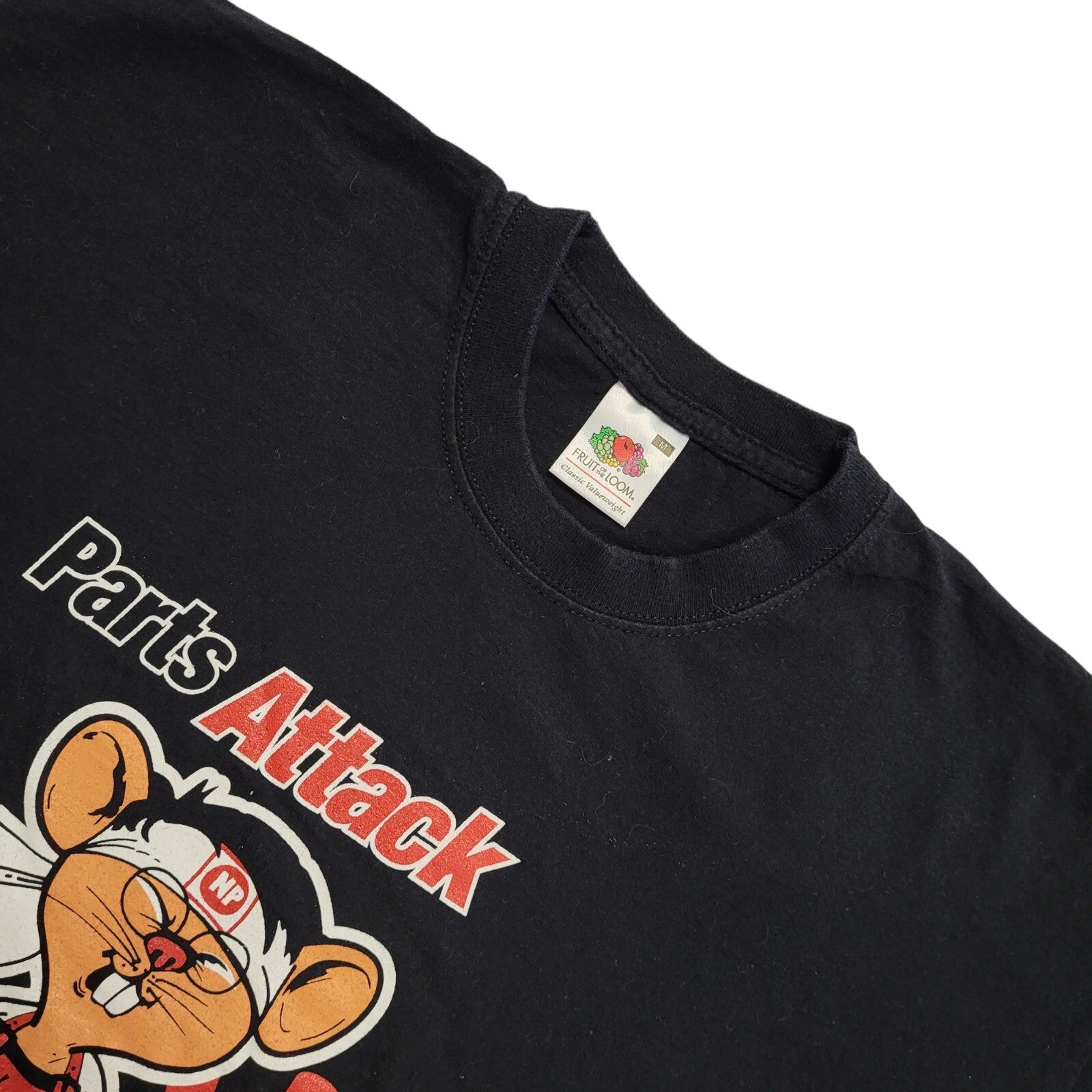 Fruits Of Loom Vintage Y2K Black Nipparts Short Sleeve T-Shirt Mens UK Size M