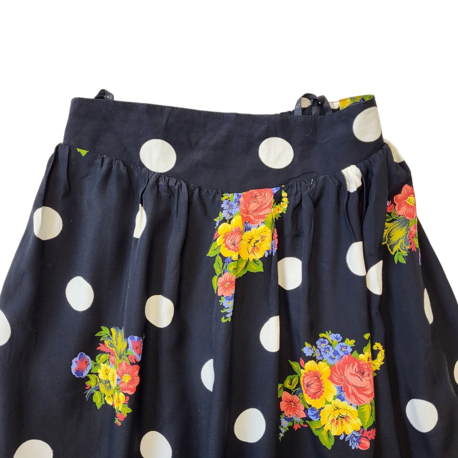 80's Vintage Black Floral Polka Dot Skirt Women's Size 14 EU 42 W32