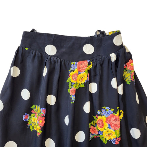 80's Vintage Black Floral Polka Dot Skirt Women's Size 14 EU 42 W32