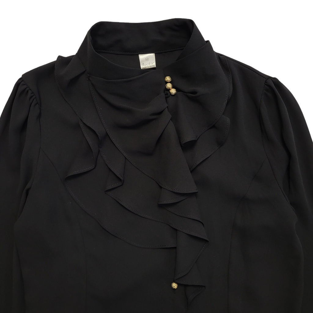 Rookie Vintage 90s Black Long Sleeve Blouse Uk Women's Size M