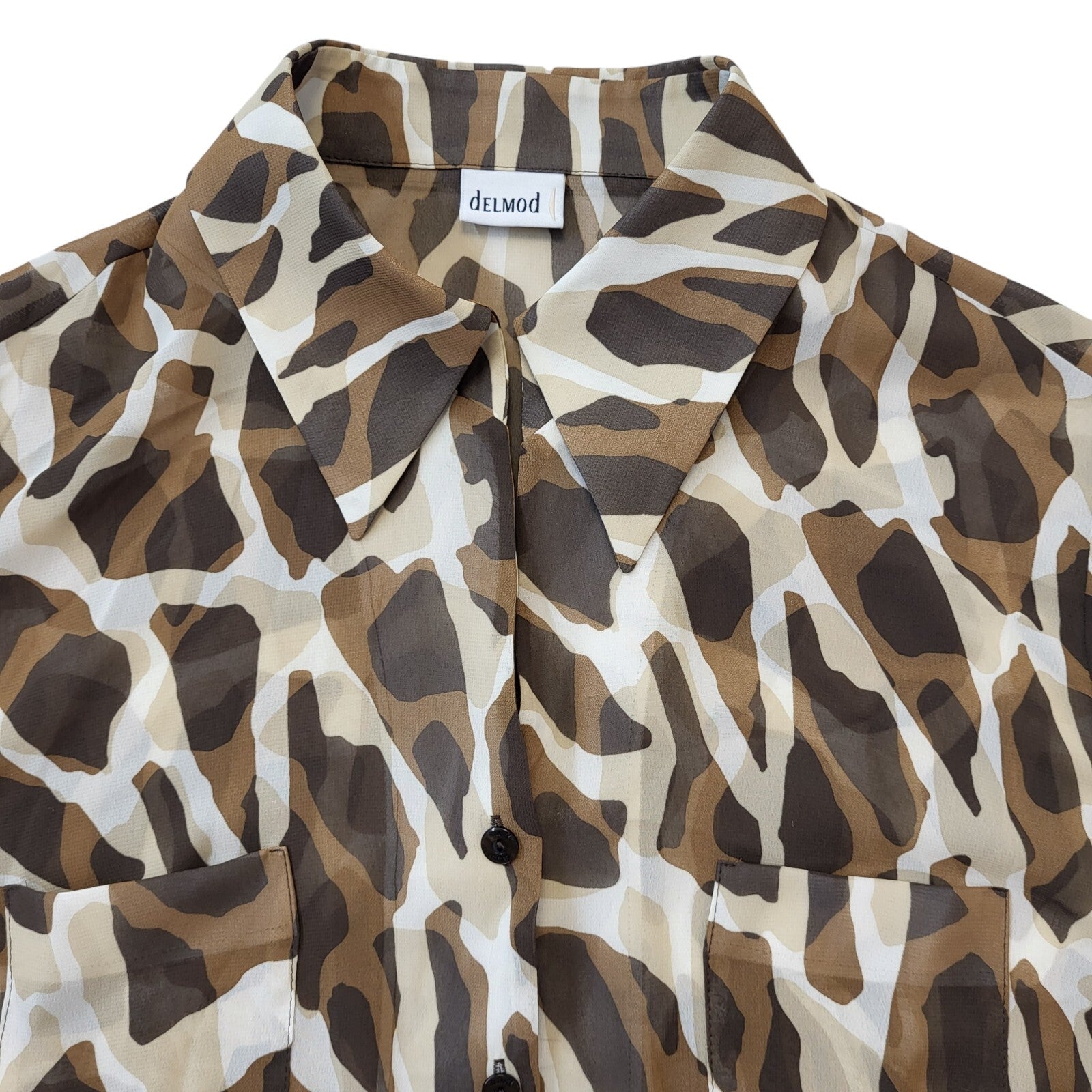 Delmod 90s Vintage Brown Animal Print Short Sleeve Blouse Women's Size 14 Eu 42