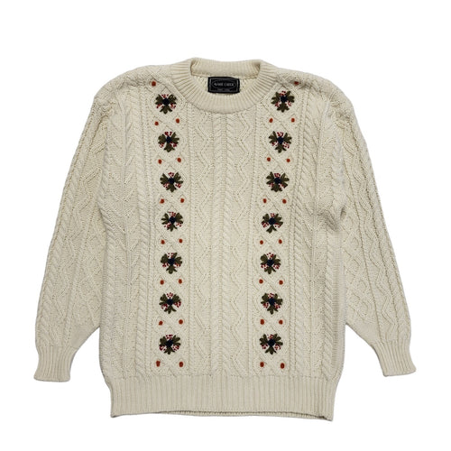 Avant Garde Vintage 90's Cream Green Floral Knitted Jumper Uk Women's UK 14-16