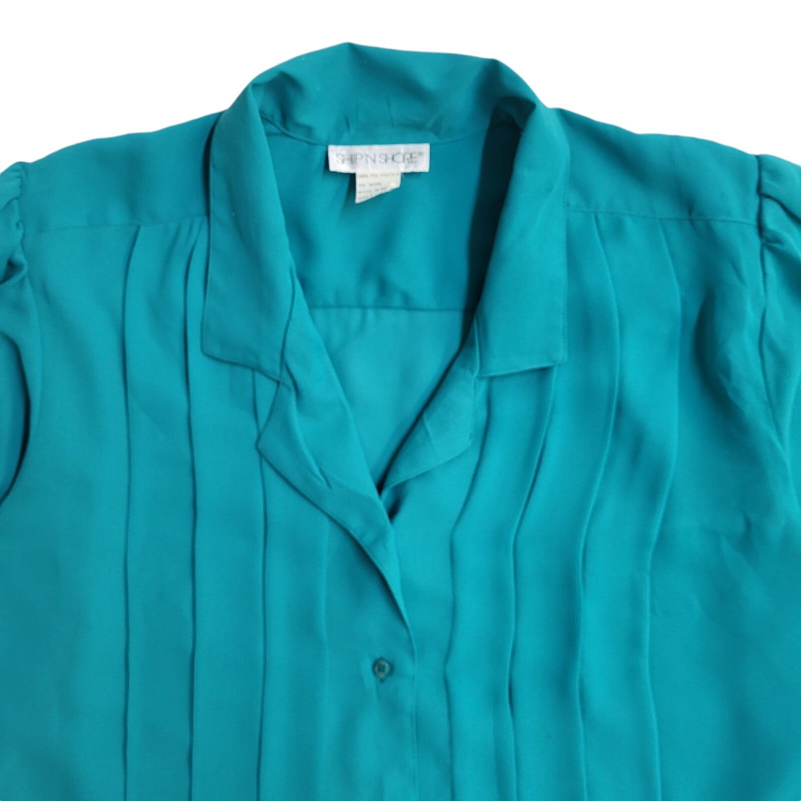 Ship & Shore Teal 90's Long Sleeve Pleated Shirt Women's UK Size 12