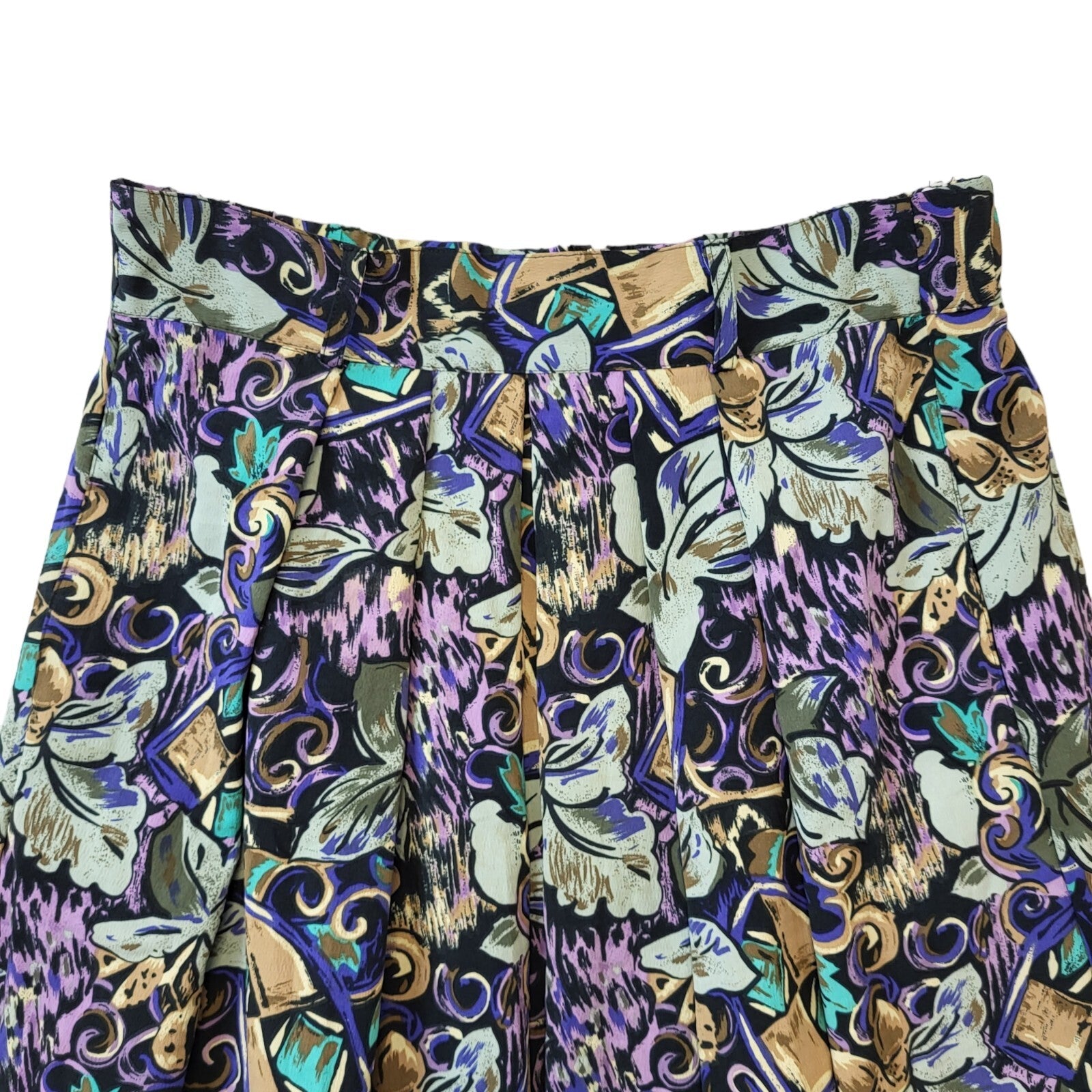 80's Vintage New Fast Purple & Green Floral Midi Skirt Women's Size 14 EU 42 W32