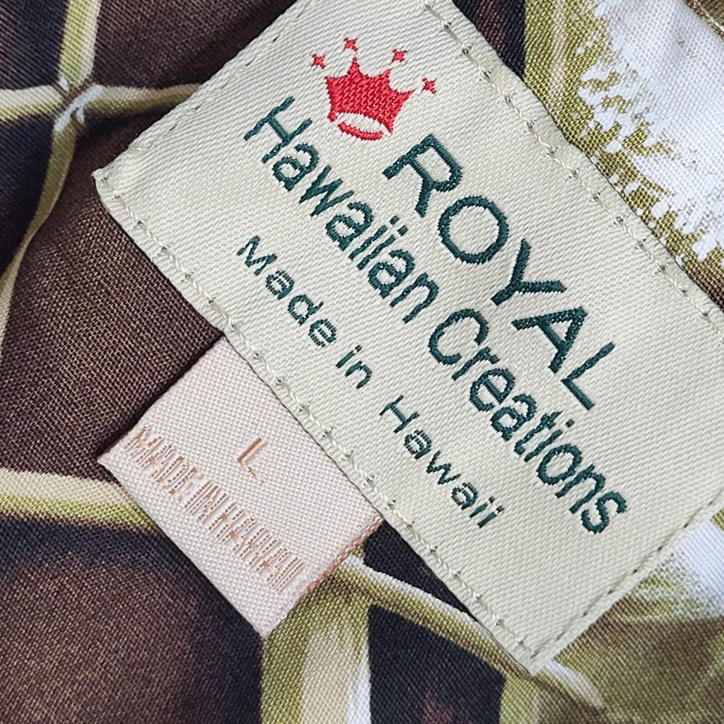 Royal Hawaiian Palm Tree Print Brown Short Sleeve Shirt Men's UK Size L