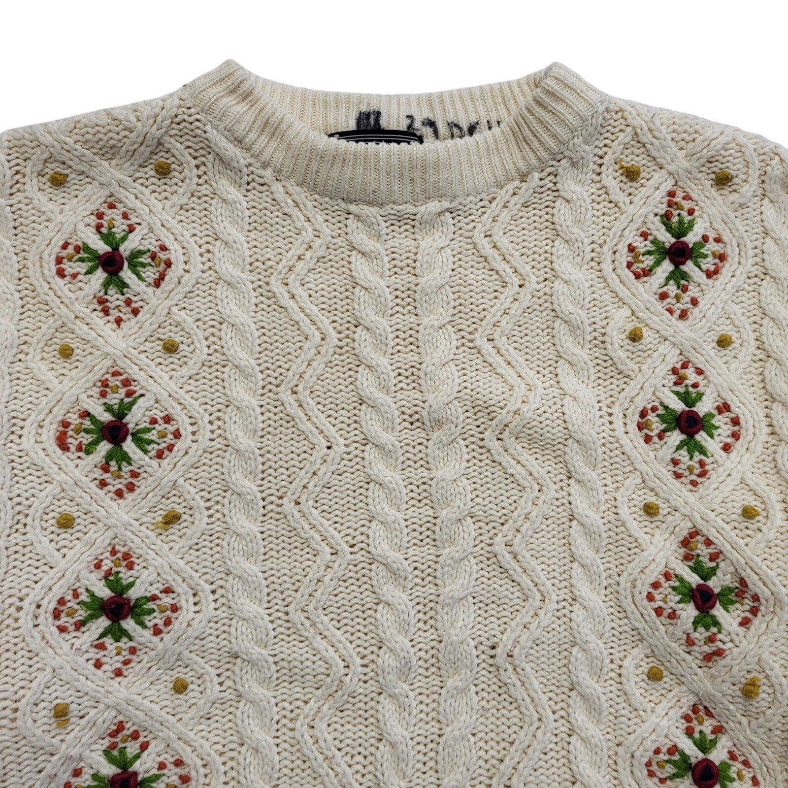 Avant Garde Vintage 80's Cream Floral Round Neck Jumper Womens UK 18-20
