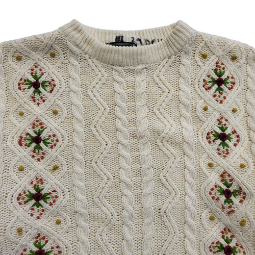 Avant Garde Vintage 80's Cream Floral Round Neck Jumper Womens UK 18-20