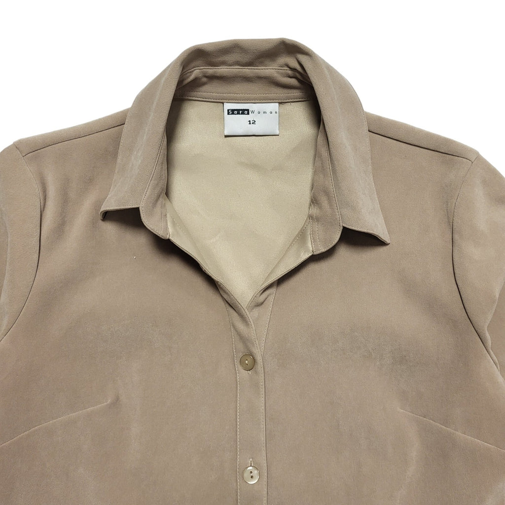 Sara Women Vintage 80's Brown 3/4 Length Sleeve Shirt Womens UK 12