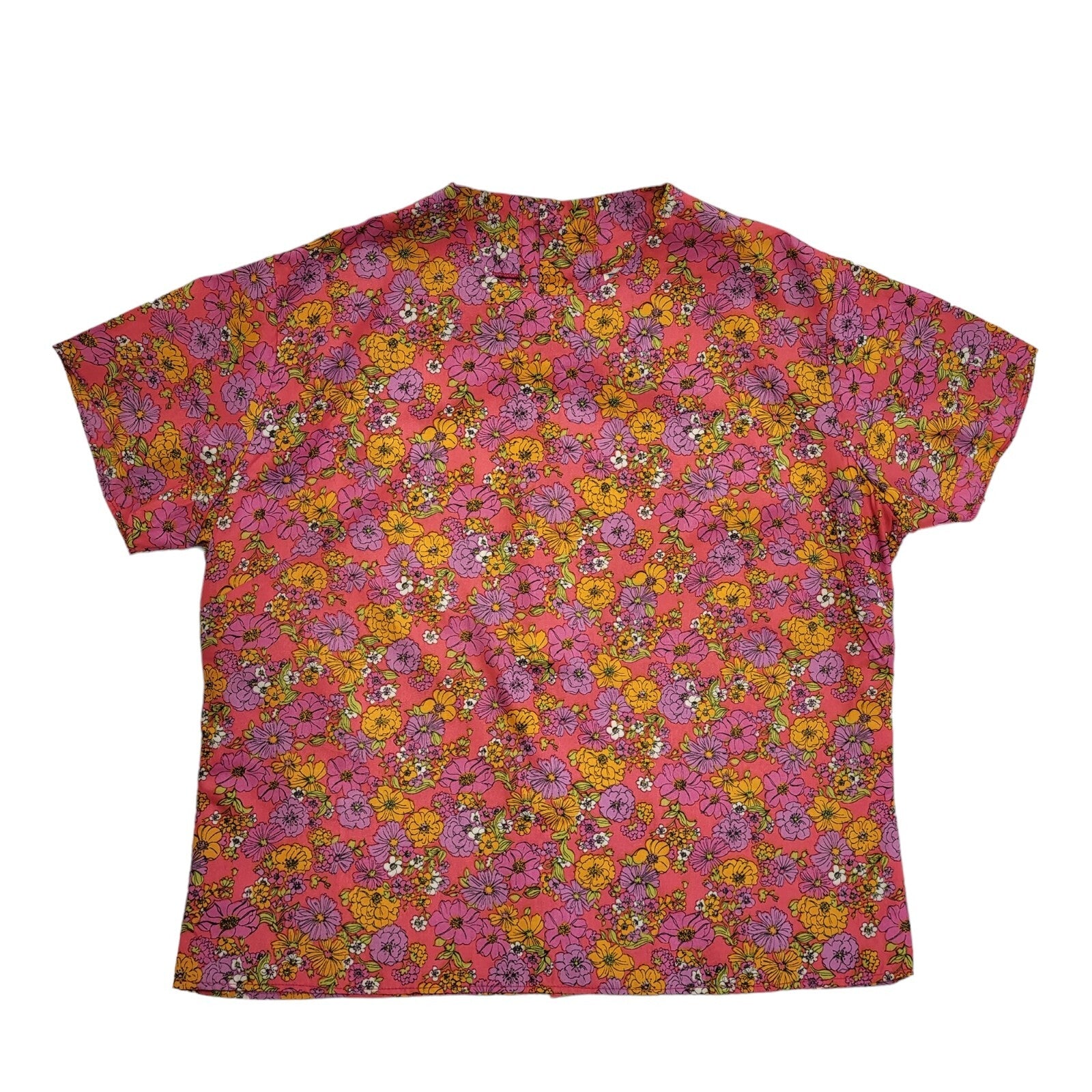 Vintage 90's Pink & Orange Short Sleeve Floral Blouse Womens UK Size L