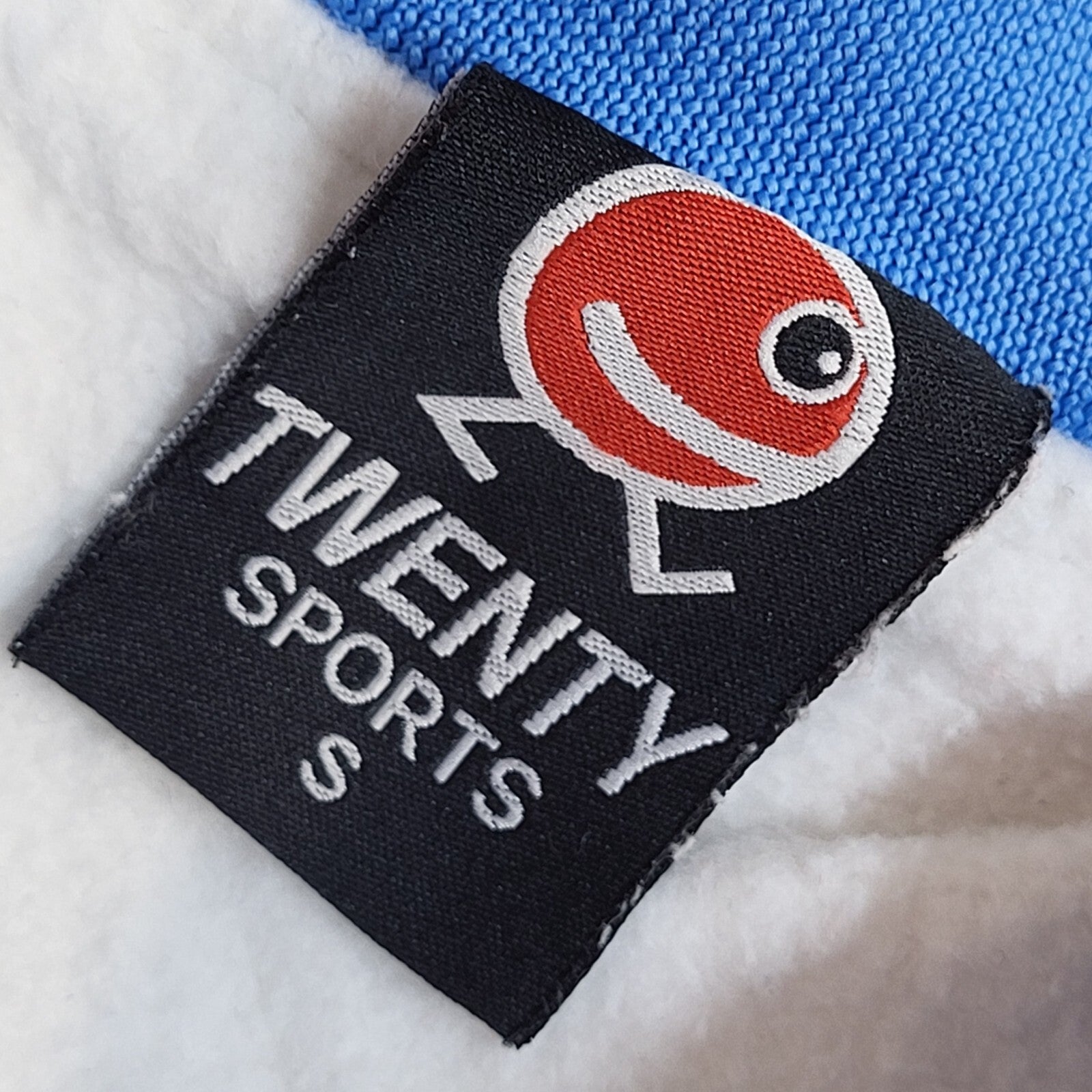 Twenty Sports White & Blue V-Neck Vintage 90s Sweatshirt UK Men's Size S