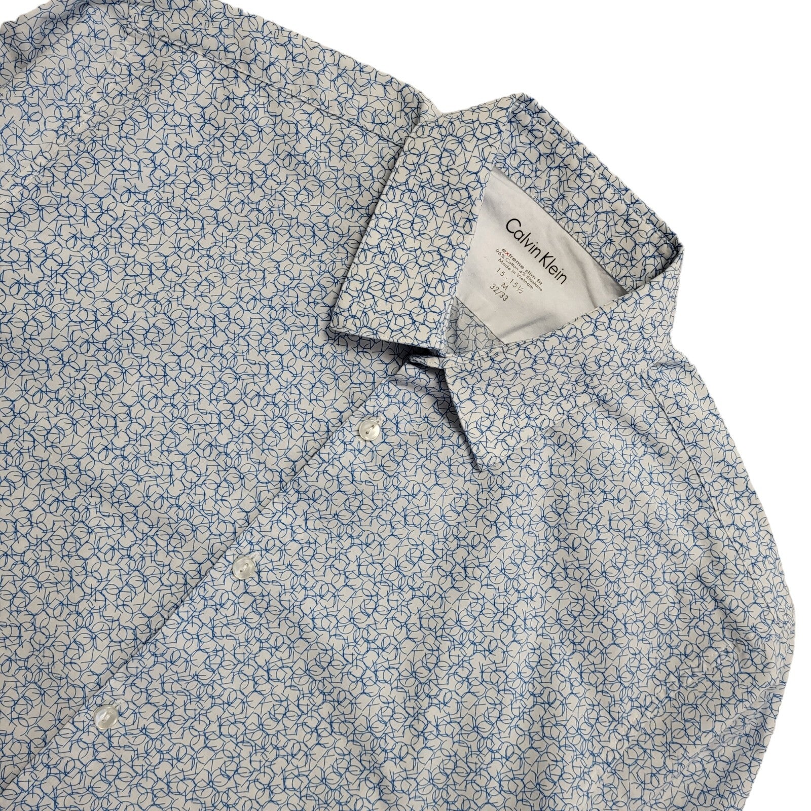 Calvin Klein 90's Vintage White & Blue Long Sleeve Shirt Mens UK Size M