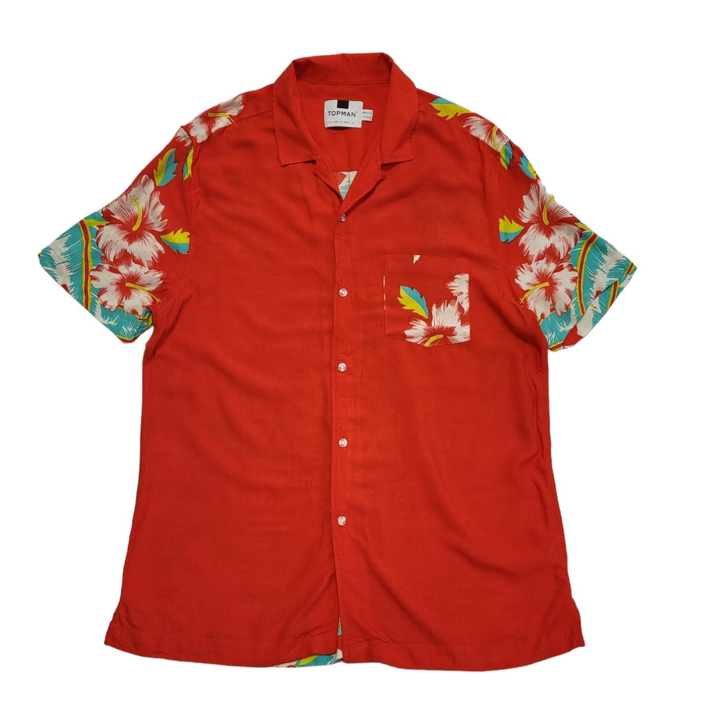 Topman Vintage Y2k Red & Green Floral Short Sleeve Shirt Men's UK L