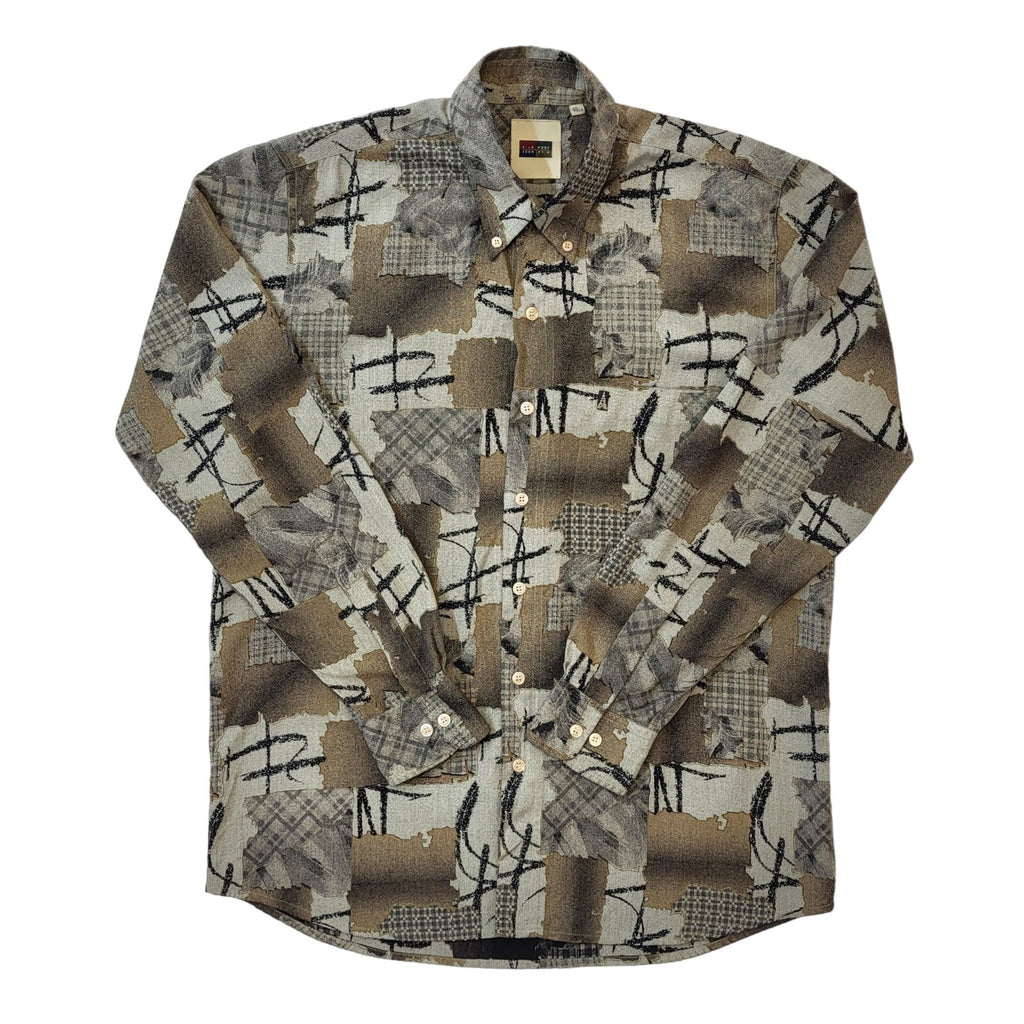 90s Vintage A La Mode Grey Abstract Cotton Shirt Men's Size Medium