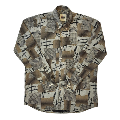 90s Vintage A La Mode Grey Abstract Cotton Shirt Men's Size Medium