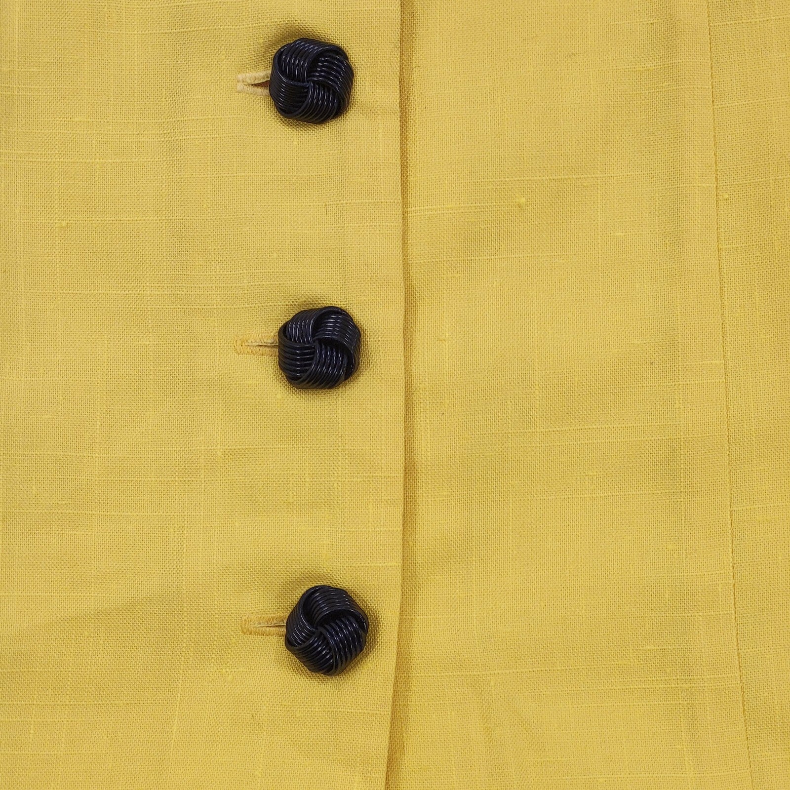 80s Vintage Yellow Button Up Cotton Sheath Dress Women's 10