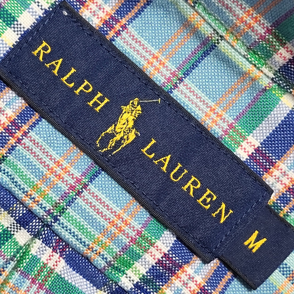 Ralph Lauren 90's Vintage Blue & Green Checked Long Sleeve Shirt Mens UK Size M