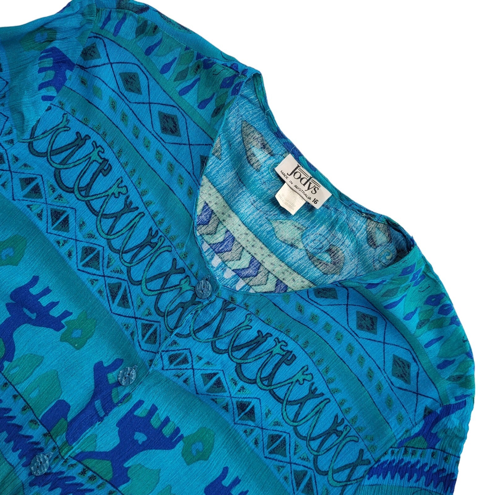 Jody's Vintage 90's  Blue Short Sleeve Round Neck Womens Shirt UK Size 16