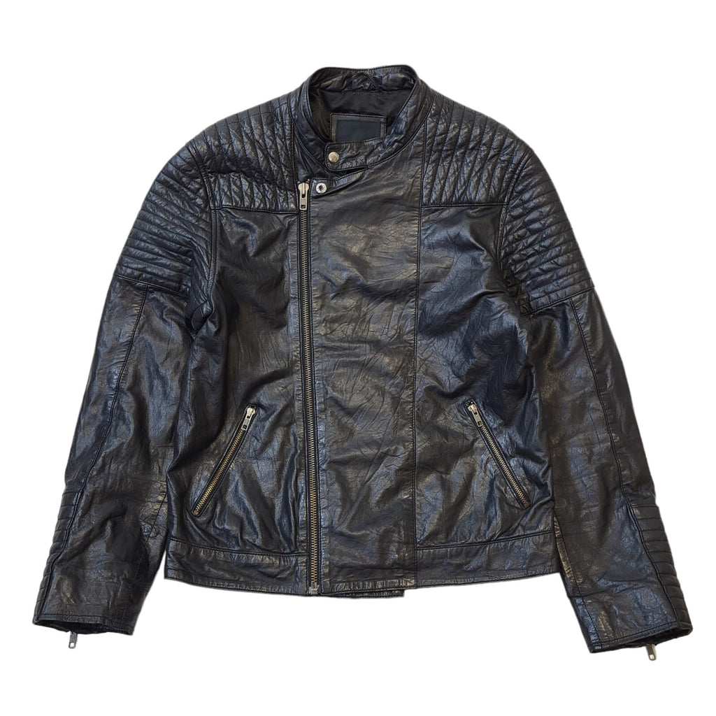 Barneys Black Leather Biker Style Jacket Uk Women's Size Medium
