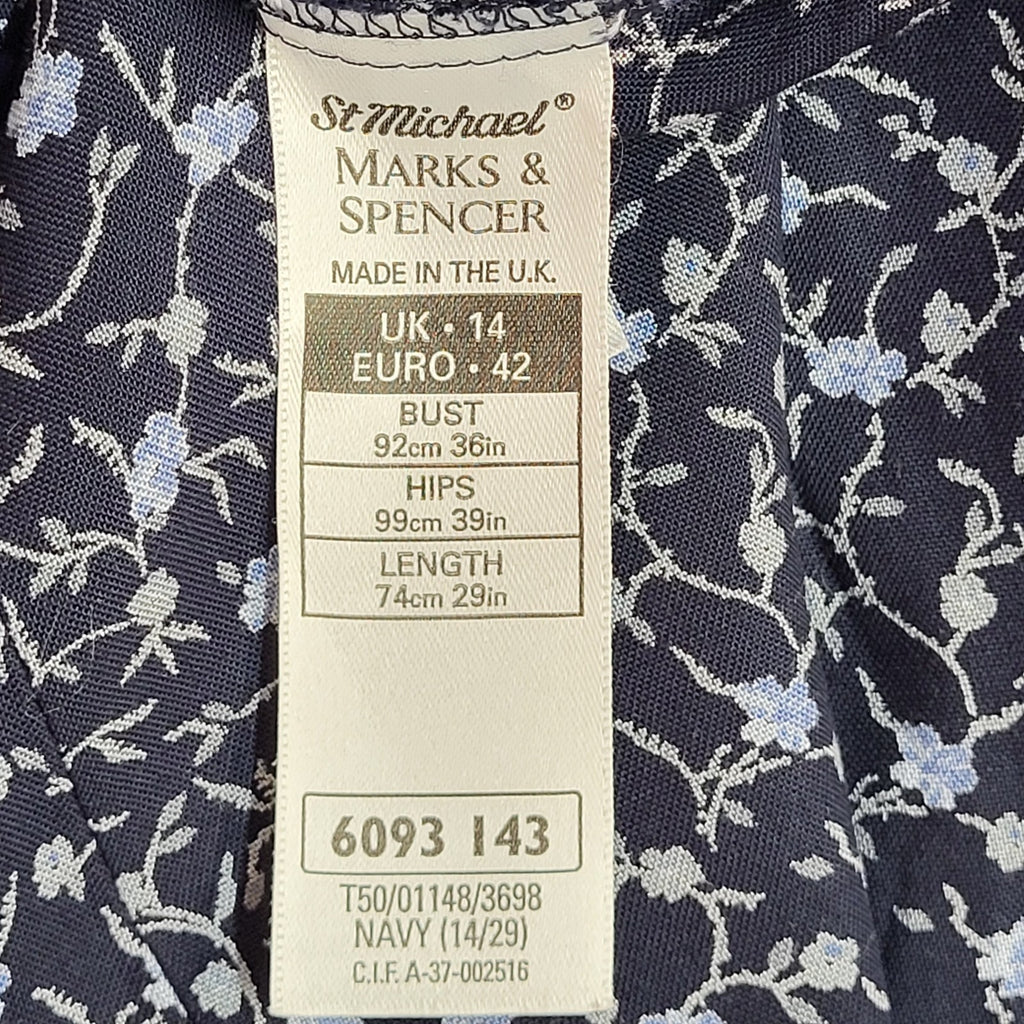 M & S Vintage Dress 90's Navy A-Line Buttoned Midi Dress Womens Uk 14