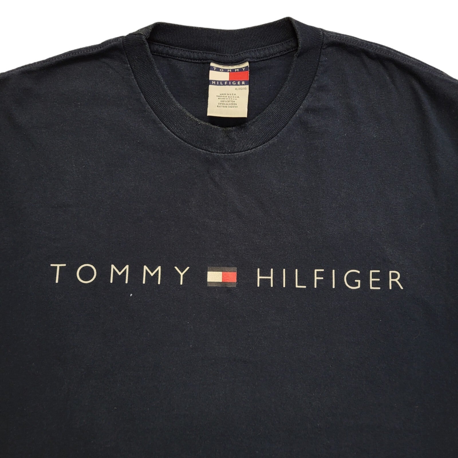 Tommy Hilfiger Navy Blue Vintage 90s T-Shirt Uk Men's Size XL