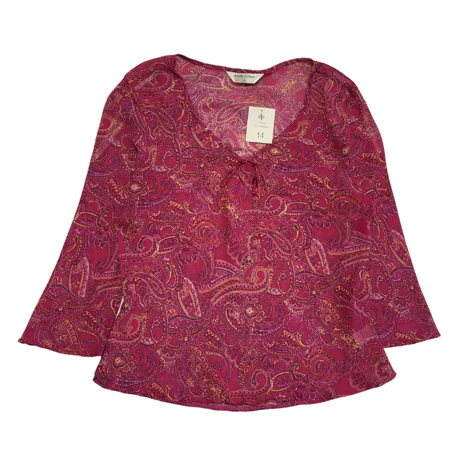 Dorothy Perkins Vintage 90s Pink Paisley 3/4 Sleeve Blouse BNWT Womens UK 14