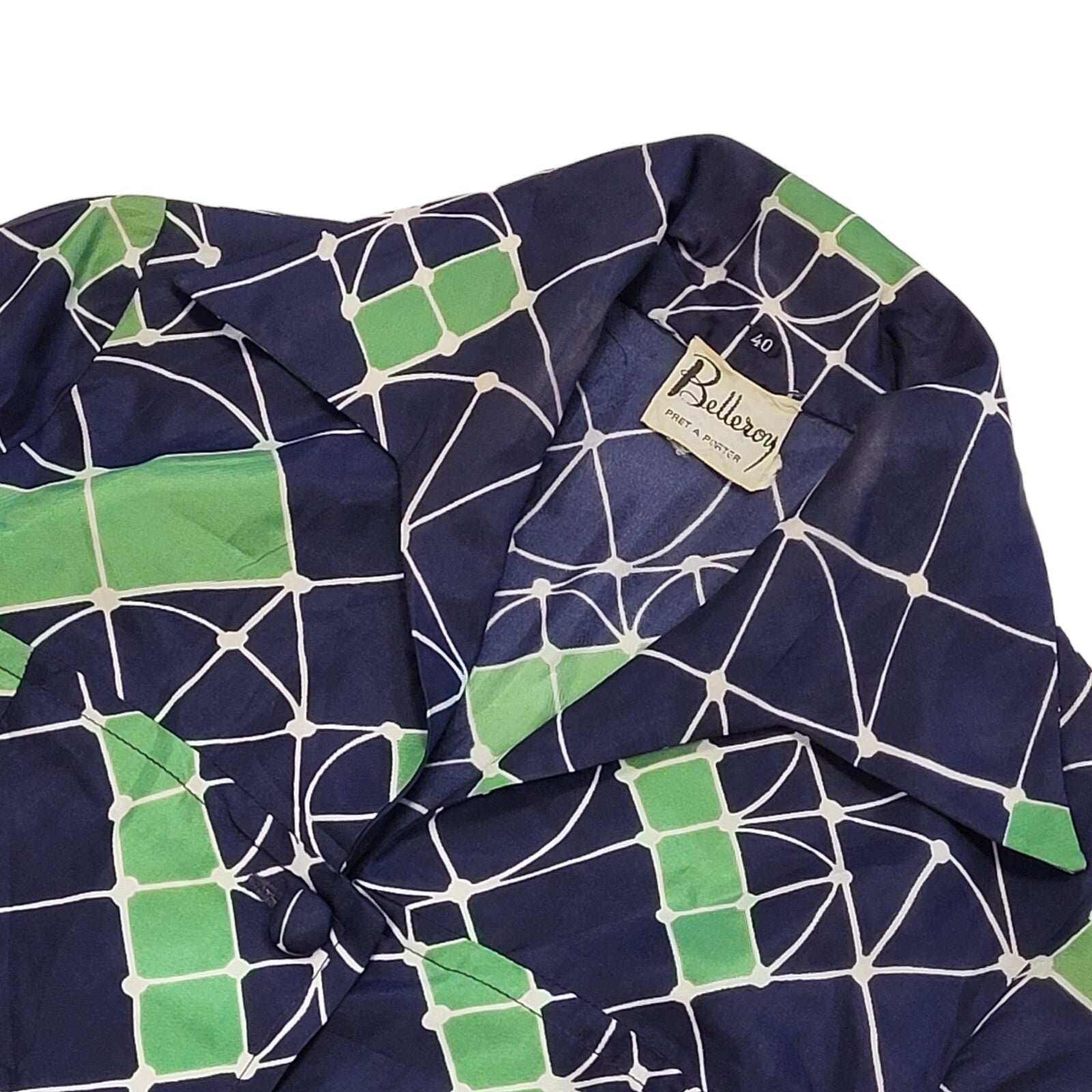 70s Vintage Belleroy Blue & Green Buttoned Daywear Dress Women's Size 12