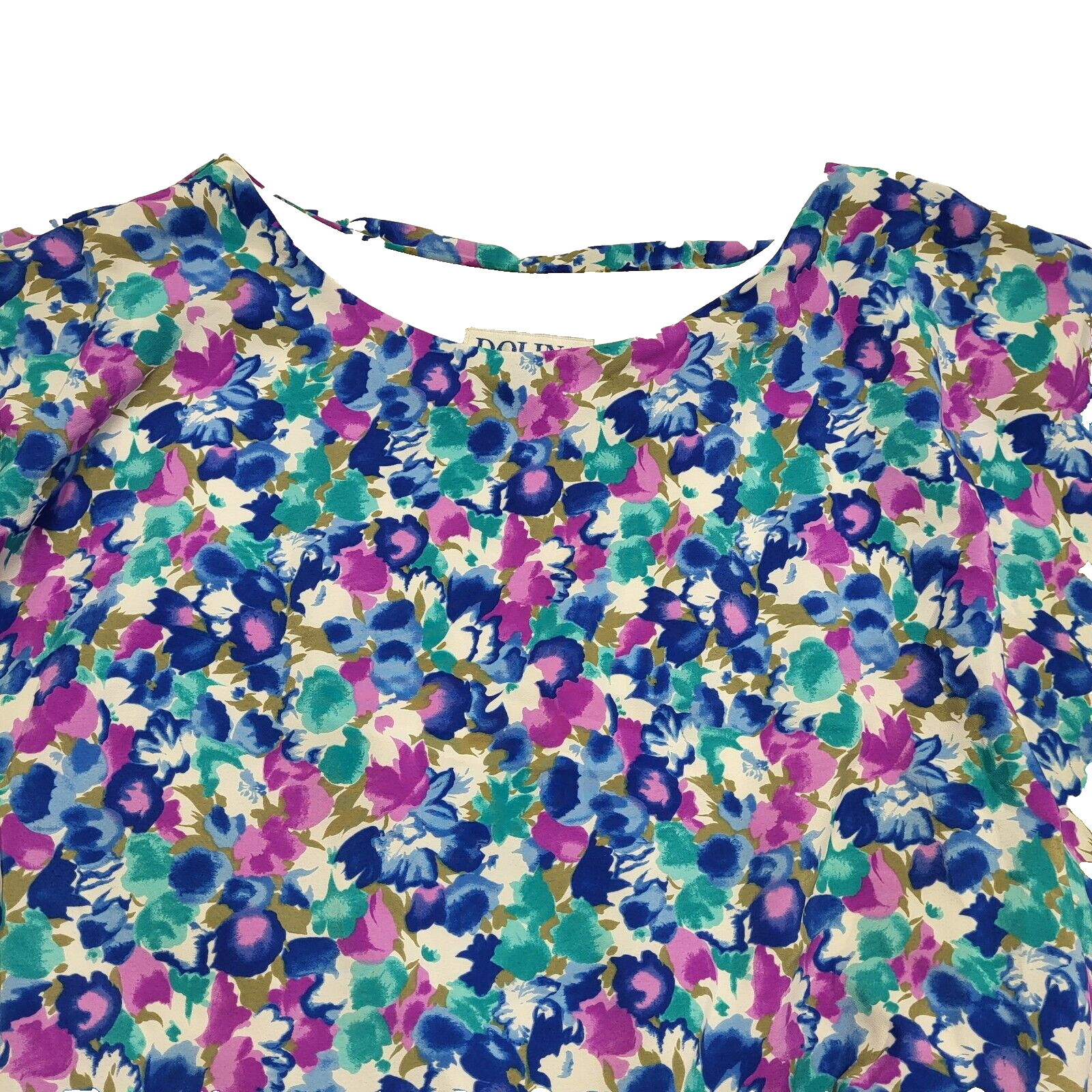 Dolina Vintage 80's Blue Purple Floral Daywear Dress Uk Women's Size 18