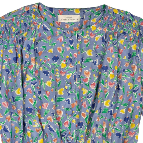 90s Vintage St Michael Blue Floral Buttoned Daywear Dress Women's Size 14