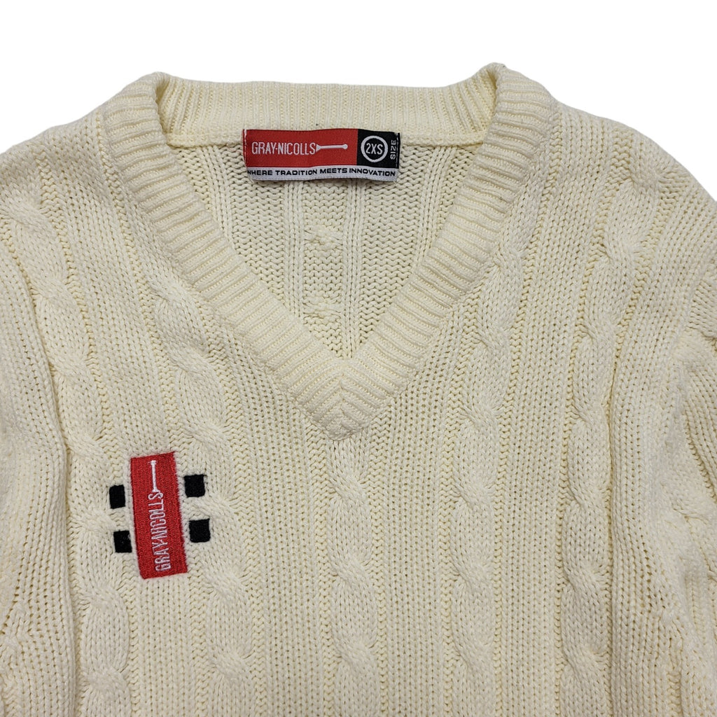 Grey Nicolls Vintage 80's Cricket Cream V-Neck Knitted Jumper Mens UK Size XS