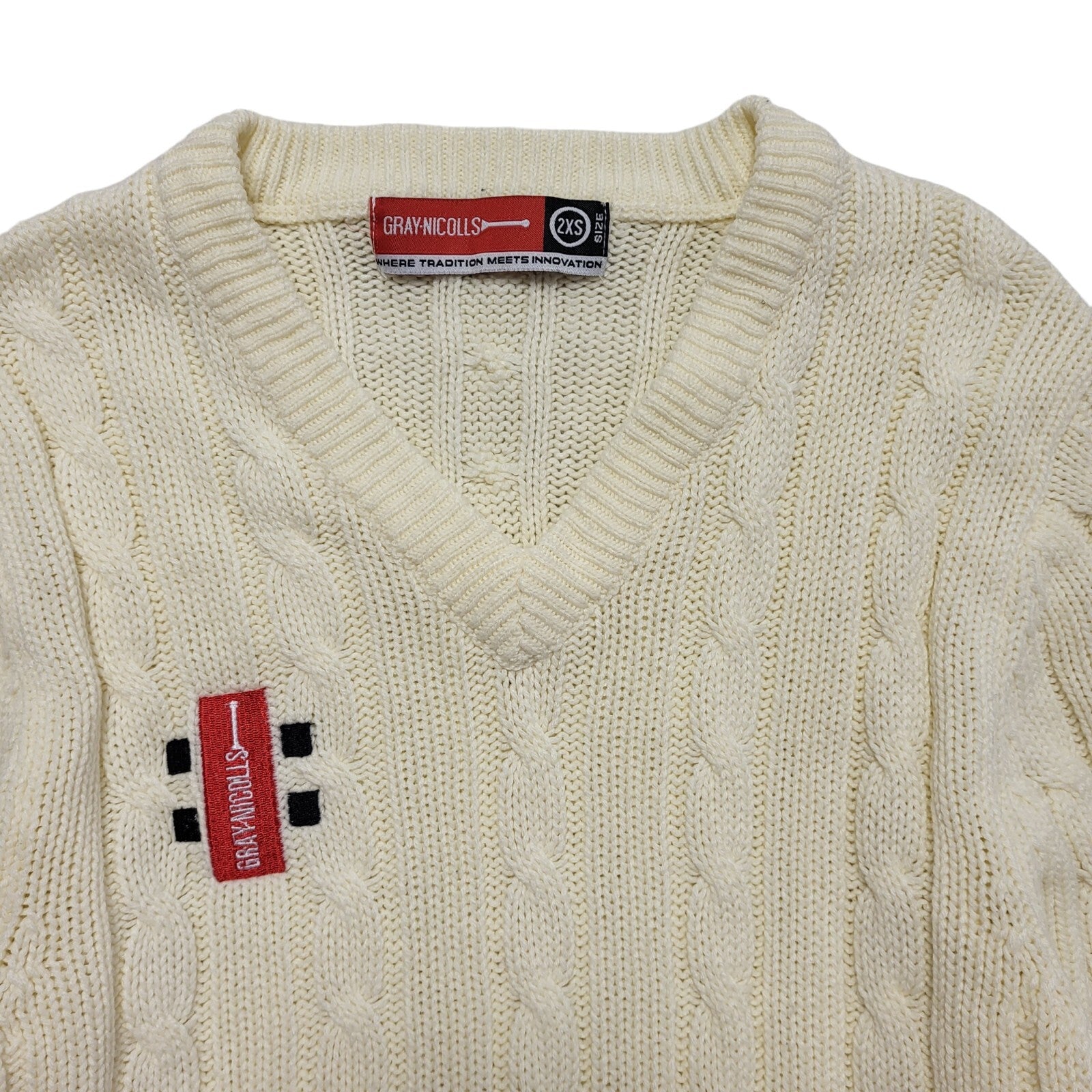 Grey Nicolls Vintage 80's Cricket Cream V-Neck Knitted Jumper Mens UK Size XS