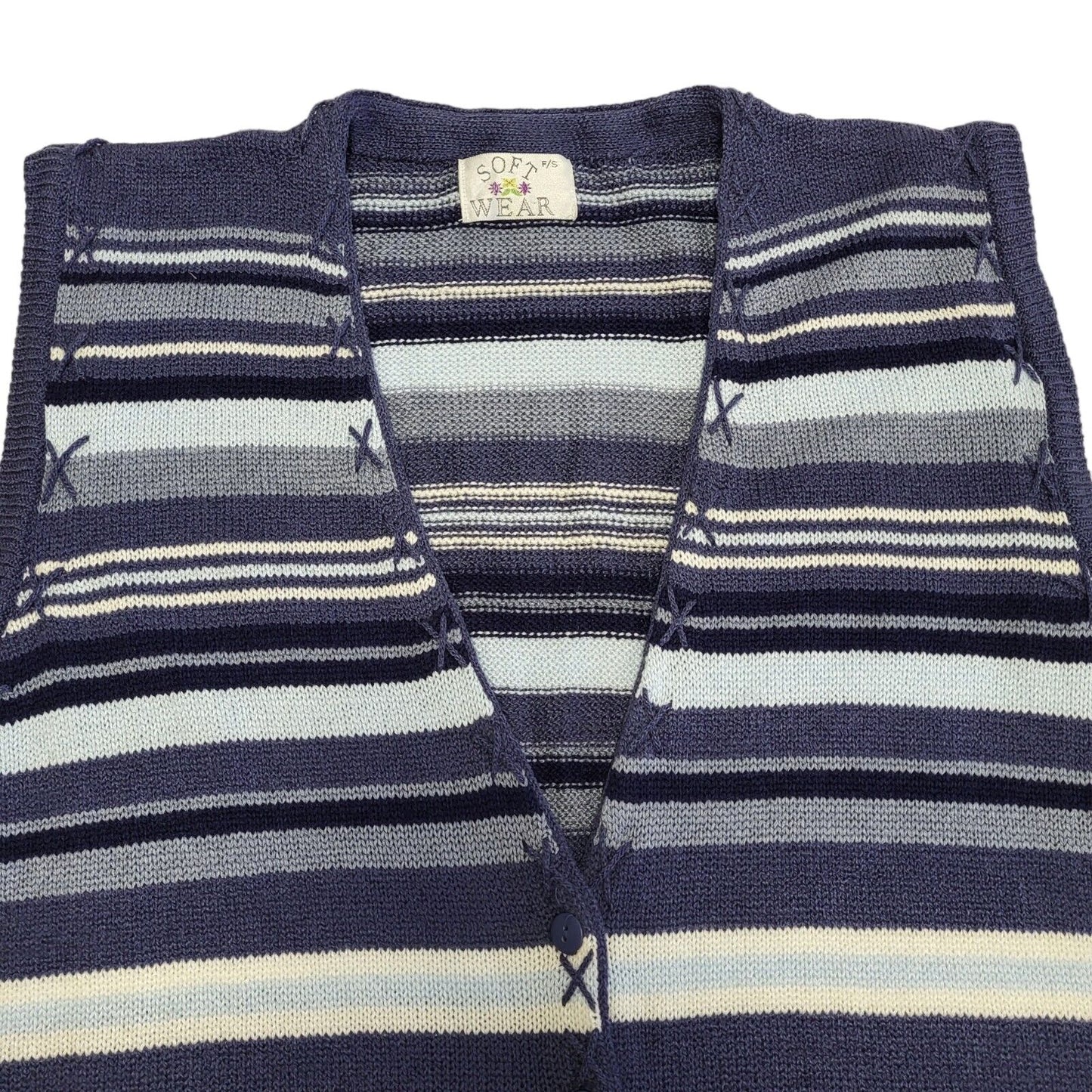 Soft Wear 90s Vintage Blue & Purple Striped Knitted Waistcoat Women's Size 3XL