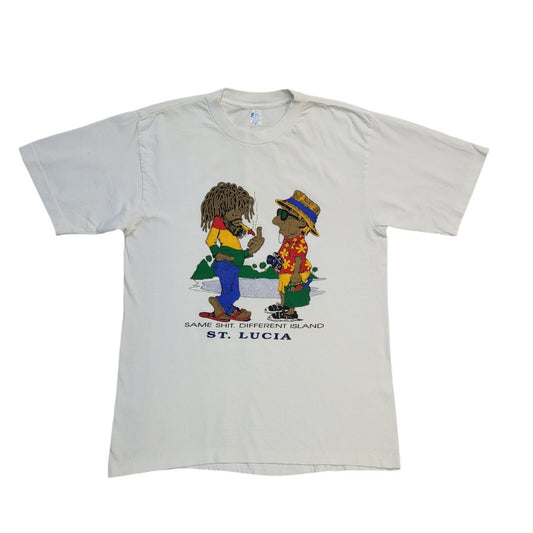 Suki Garments 90s Vintage White St Lucia Crew Neck T-Shirt Men's Size M
