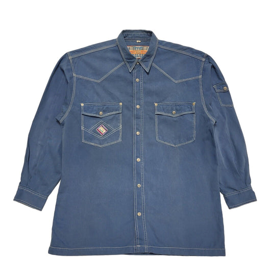 Cable Car 90s Vintage Blue Snap Fasten Shirt Uk Men's Size Medium