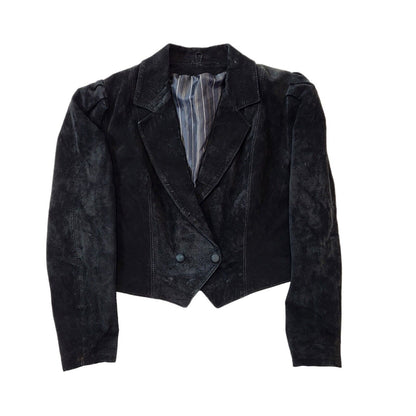Vintage 90s Black Suede Jacket Black Snap Button Women's Size 12