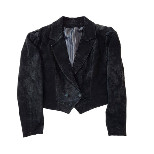 Vintage 90s Black Suede Jacket Black Snap Button Women's Size 12