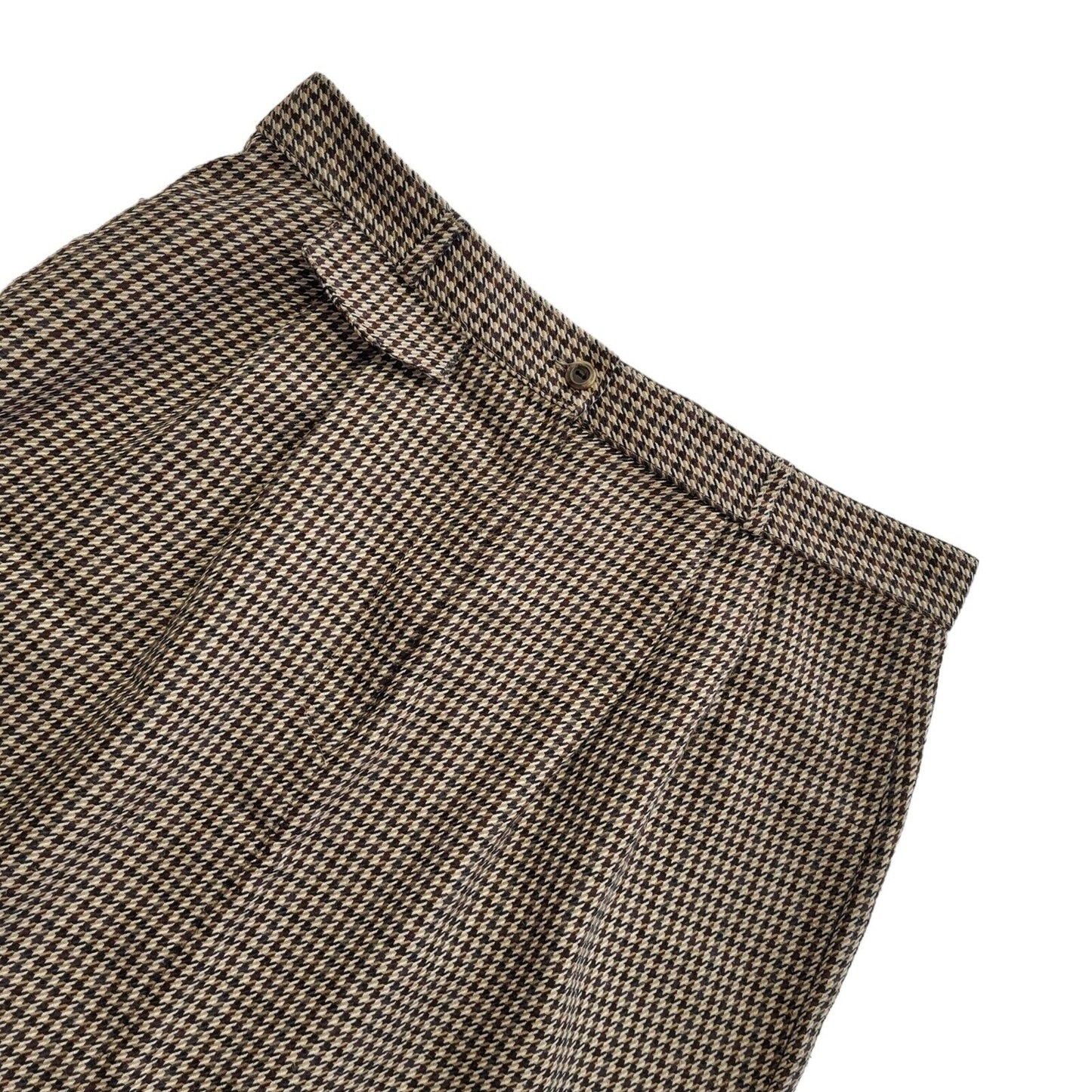St Michael Vintage 80's Brown Checked Hi Waist Midi Skirt Womens UK Size 16 W32