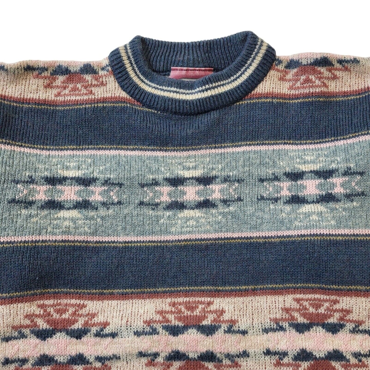 Deuce 90s Vintage Pink & Blue Round Neck Jumper Women's Size L