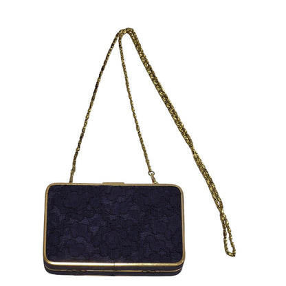 Kaiko Navy Blue Clasp Rectangle Micro Hand Bag Uk Women's Size 6" x 4"