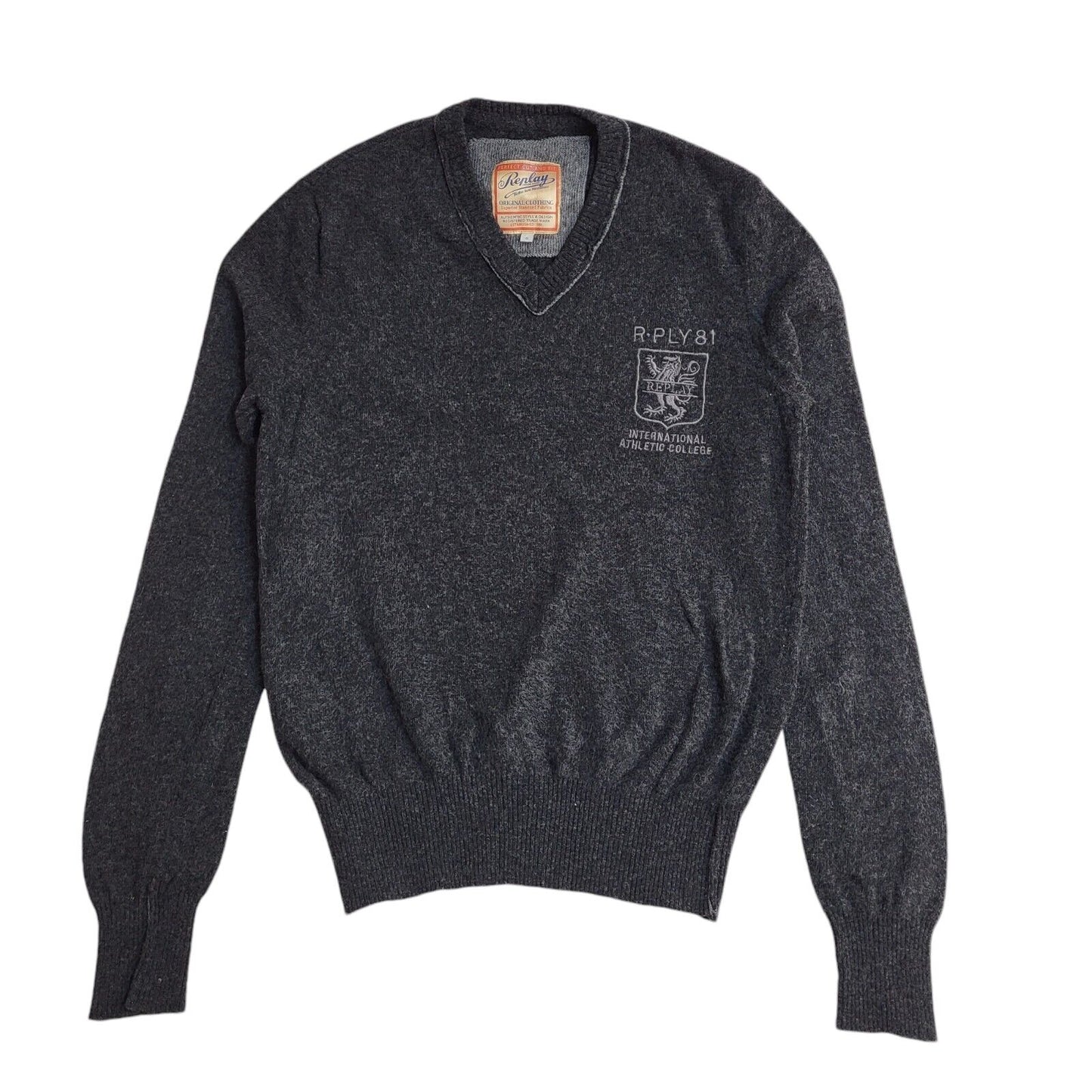 Replay Vintage 90's Dark Grey V-Neck Jumper UK Men's Size Small