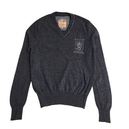 Replay Vintage 90's Dark Grey V-Neck Jumper UK Men's Size Small
