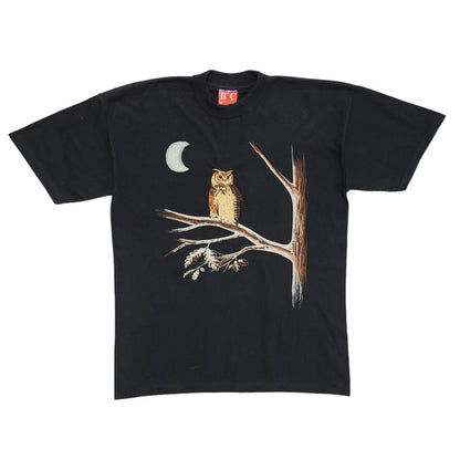 B&C Black Owl & Moon Vintage 90s T-Shirt Uk Men's Size Medium