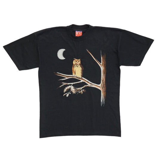 B&C Black Owl & Moon Vintage 90s T-Shirt Uk Men's Size Medium