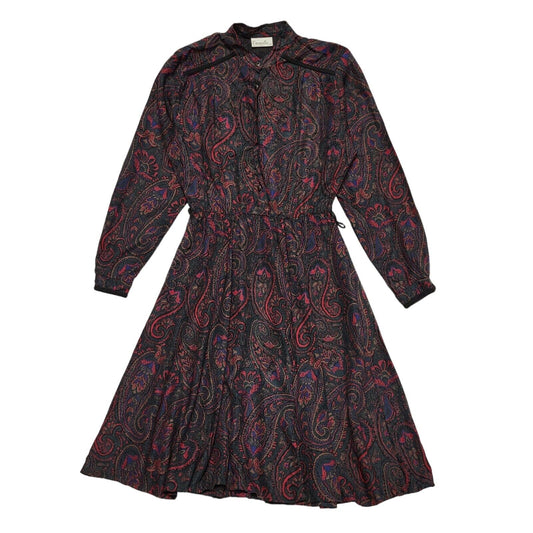 Carmelle Vintage 80s Red Blue Abstract Long Sleeve Dress Uk Women's Size 14 W32