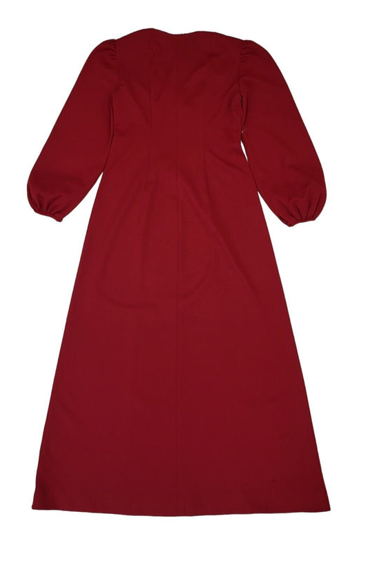 70s Vintage Red Silver Trim Long Sleeve Maxi Dress Women's Size 12